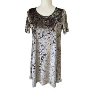 POL Crushed Velvet Short Sleeve Shirt Dress Stretchy